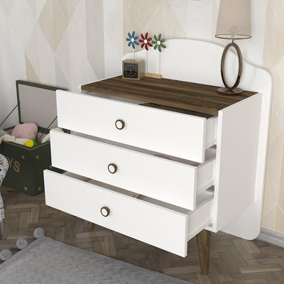 Cassettiera da cameretta con 3 cassetti colore bianco e marrone cm 72x39x89h