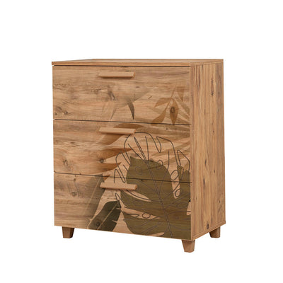 Cassettiera in legno colore pino con fantasia foresta cm 80x43x95h