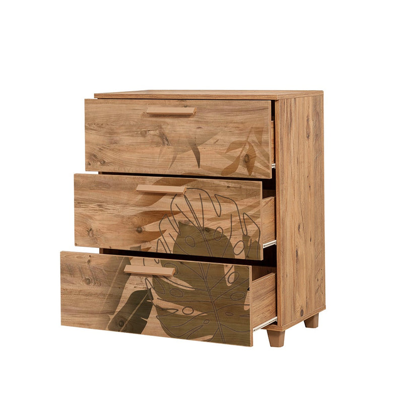 Cassettiera in legno colore pino con fantasia foresta cm 80x43x95h