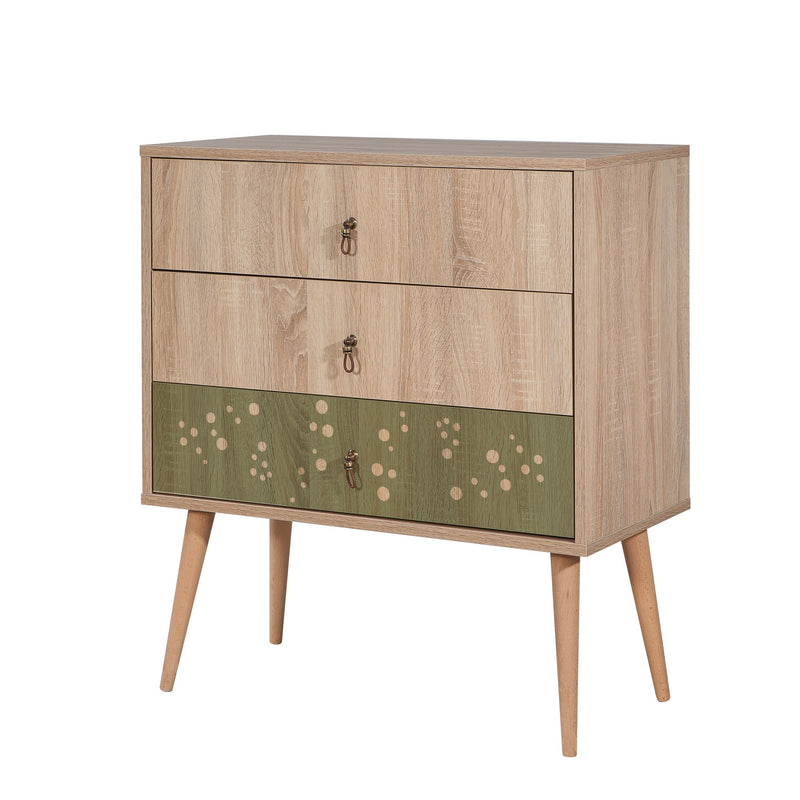 Cassettiera 3 cassetti da cameretta con decorazione colore verde cm 80x40x90h