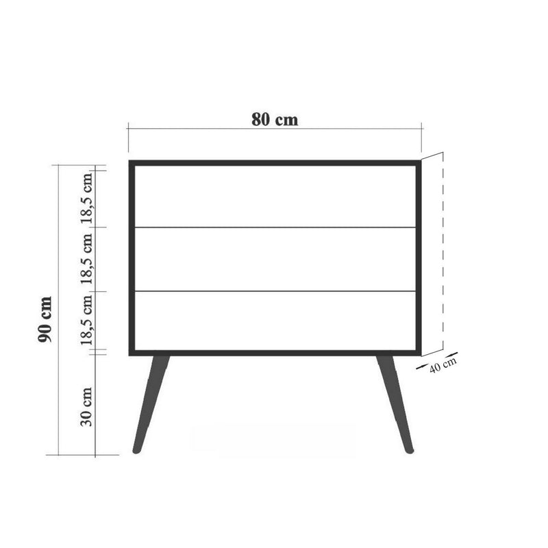 Comò per cameretta 3 cassetti cassettiera con decorazione mare cm 80x40x90h