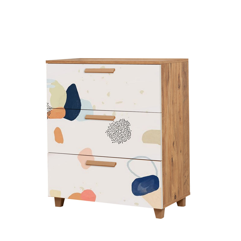 Cassettiera moderna per cameretta naturale e bianco fantasia colorata cm 80x43x95h