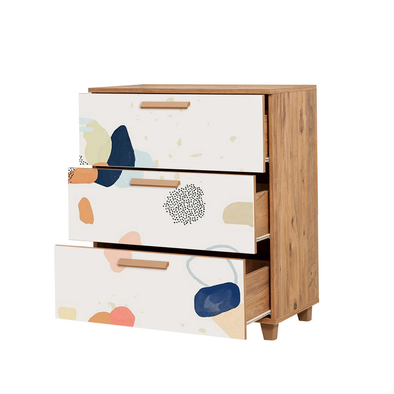 Cassettiera moderna per cameretta naturale e bianco fantasia colorata cm 80x43x95h