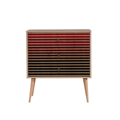 Cassettiera in legno 3 cassetti colore quercia con decorazione a righe cm 80x40x90h