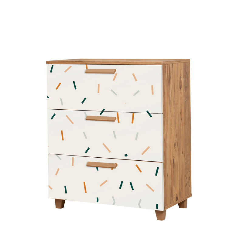 Cassettiera 3 cassetti da cameretta colore naturale e multicolore cm 80x43x95h