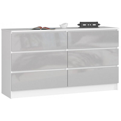 cassettiera moderna cm 138 6 cassetti struttura bianco opaco frontali grigio chiaro lucido