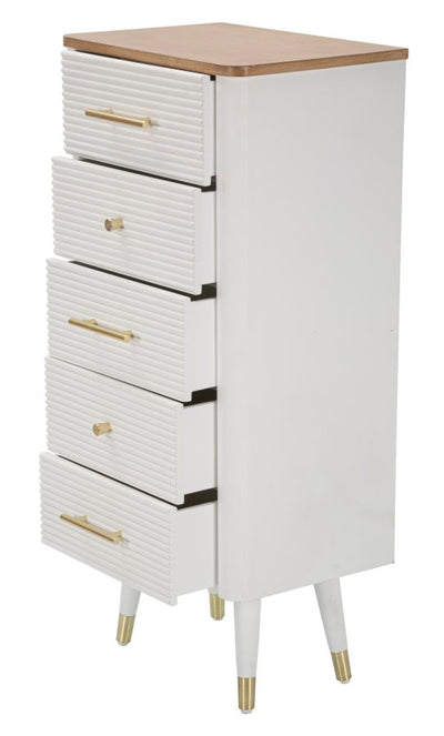 Cassettiera in legno 5 cassetti bianco e naturale stile vintage cm 45x32x100h