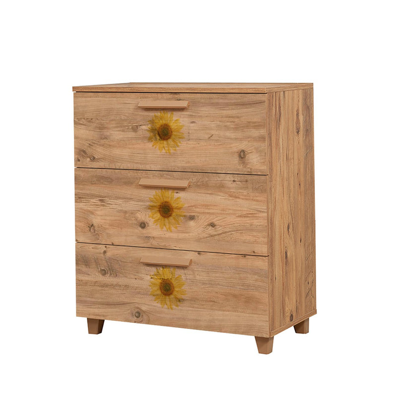 Cassettiera in legno naturale con fantasia girasoli cm 80x43x95h