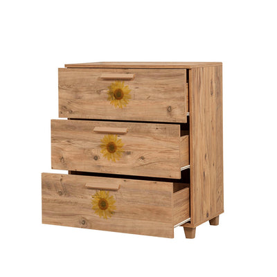 Cassettiera in legno naturale con fantasia girasoli cm 80x43x95h