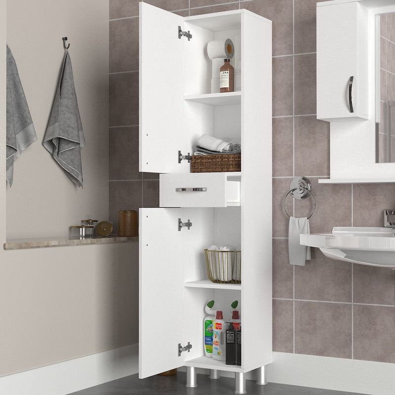 Colonna da bagno con 2 ante e cassetto moderna colore bianco cm 35x31x179h