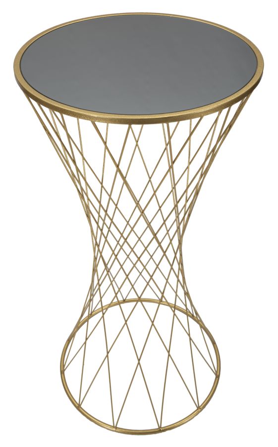 Colonnina tavolino alto design moderno in metallo colore oro e vetro cm 50x100h