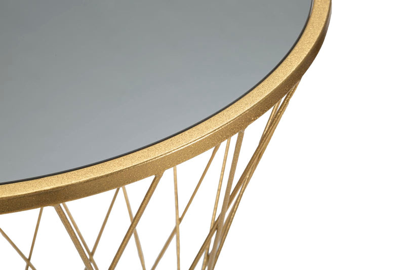 Colonnina tavolino alto design moderno in metallo colore oro e vetro cm 50x100h