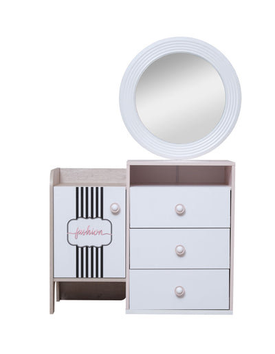 Mobile da cameretta con ante e cassetti in legno rosa e bianco con specchio cm 102x45x155h