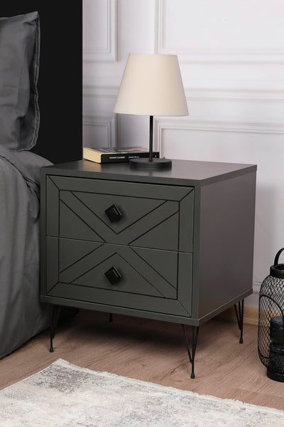 Comodino 2 cassetti da camera decorazione geometrica cm 50x40x55h