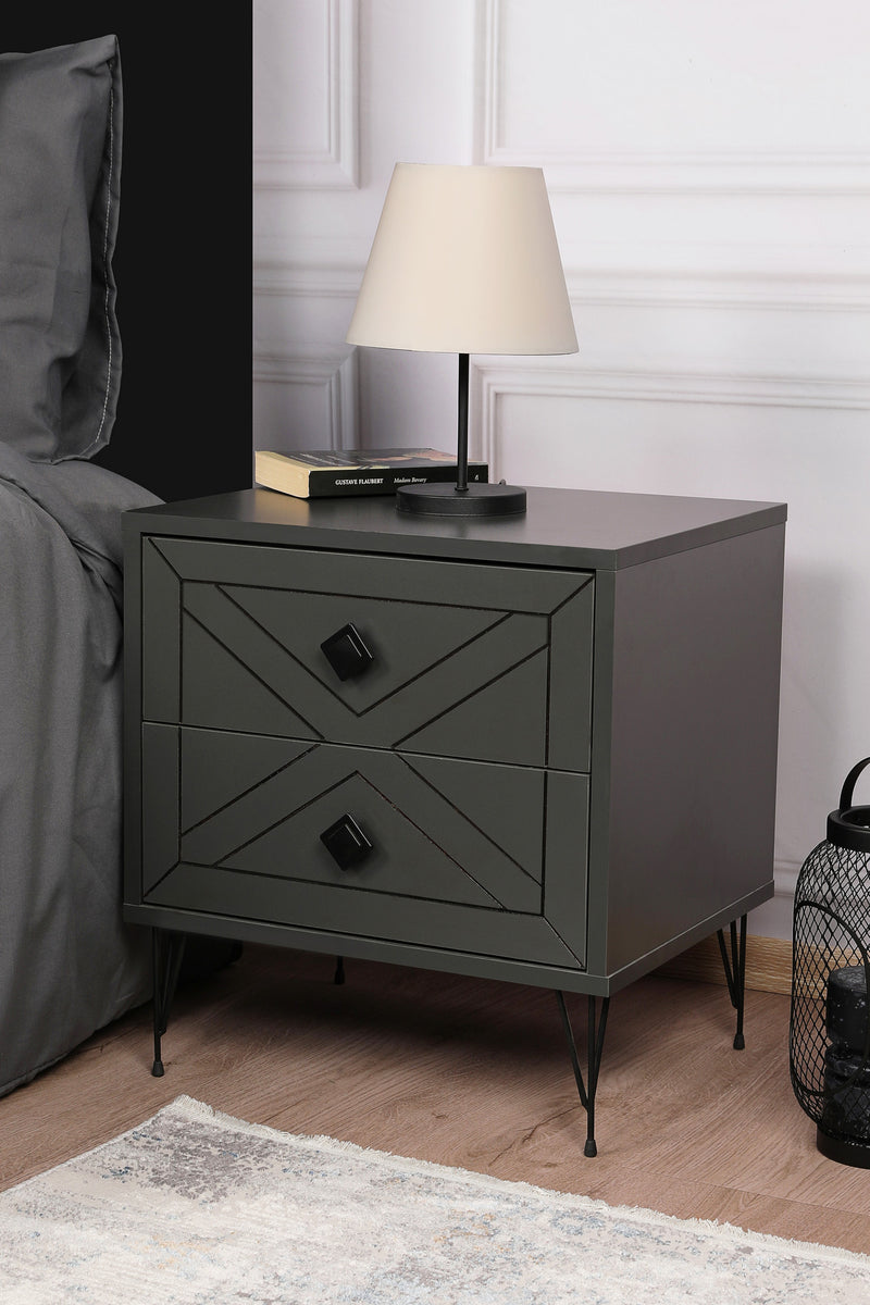 Comodino 2 cassetti da camera decorazione geometrica cm 50x40x55h
