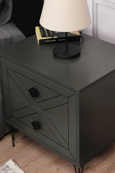 Comodino 2 cassetti da camera decorazione geometrica cm 50x40x55h