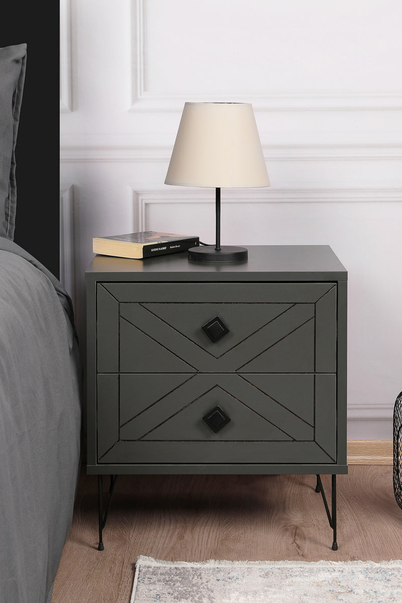 comodino moderno 2 cassetti da camera decorazione geometrica