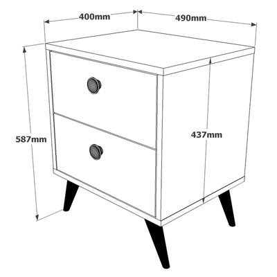 Comodino moderno in legno 2 cassetti colore bianco e naturale cm 49x40x58h