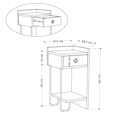 Comodino da camera con cassetto in legno bianco latro sinistro cm 30x32x60h