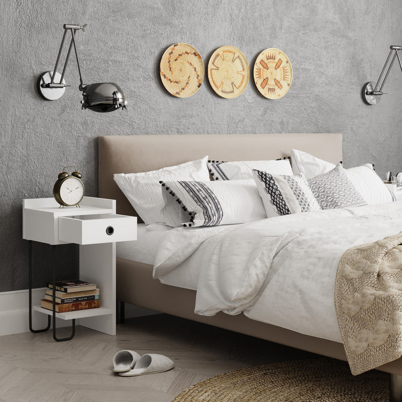 Comodino da camera con cassetto in legno bianco latro sinistro cm 30x32x60h