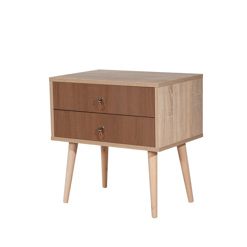 Comodino moderno da camera colore naturale 2 cassetti marrone cm 60x40x61h