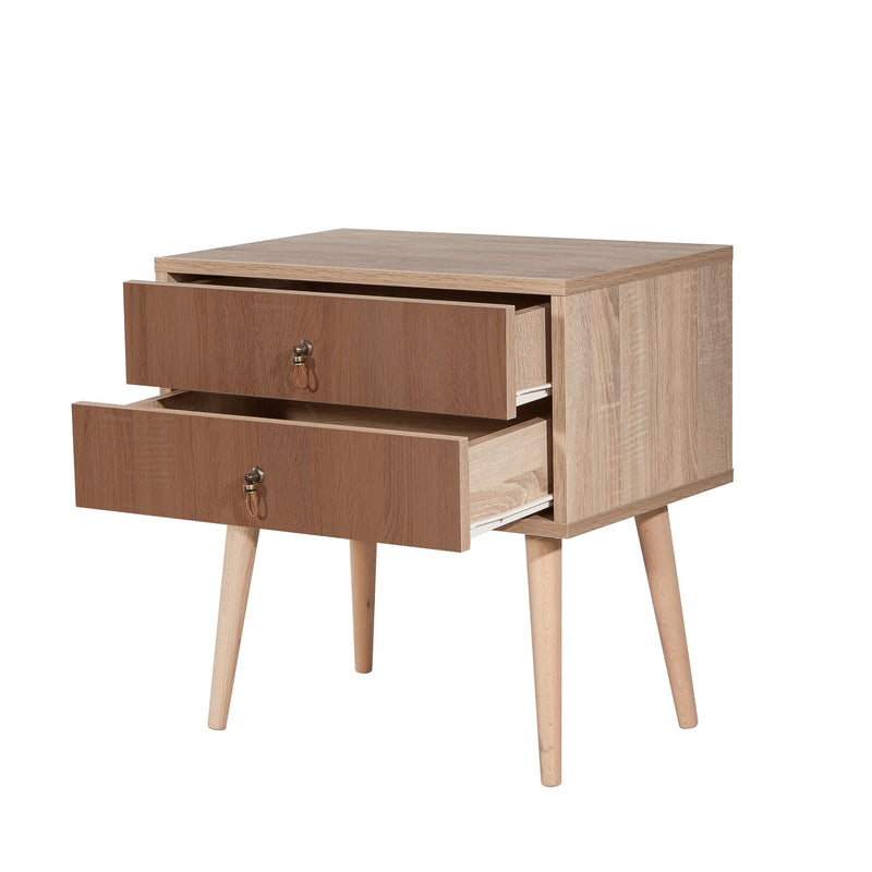 Comodino moderno da camera colore naturale 2 cassetti marrone cm 60x40x61h