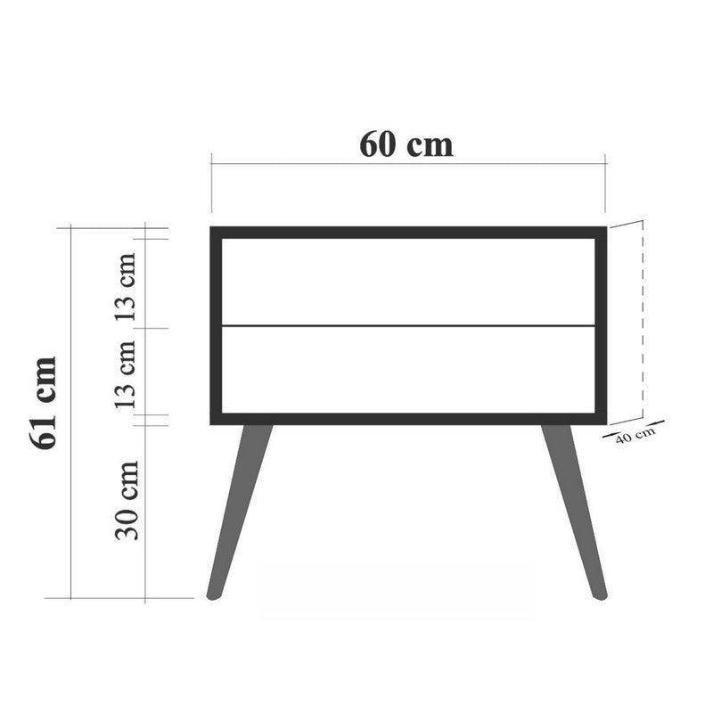 Comodino moderno da camera colore naturale 2 cassetti marrone cm 60x40x61h