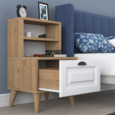 Comodino con cassetto colore bianco e noce cm 45x40x74h
