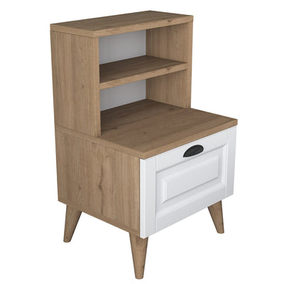 Comodino con cassetto colore bianco e noce cm 45x40x74h