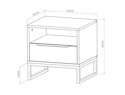 Comodino moderno camera con cassetto e vano colore noce e bianco cm 45x40x45h