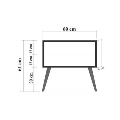 Comodino da notte 2 cassetti in legno colore quercia fantasia floreale cm 60x40x61h