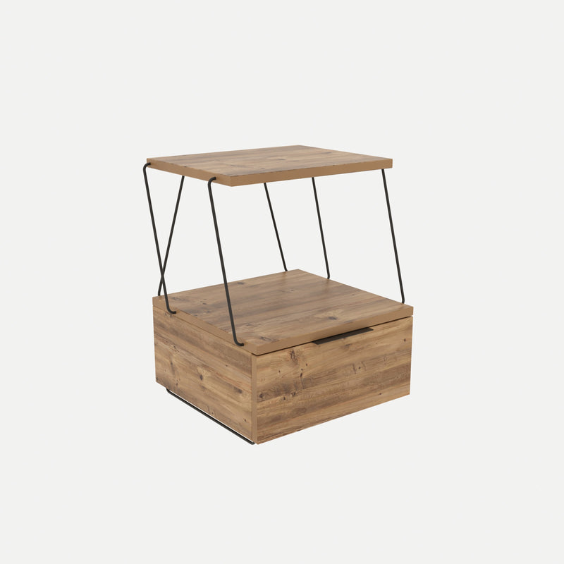 Comodino da camera con vano anta a ribalta stile industriale cm 42x41x52h
