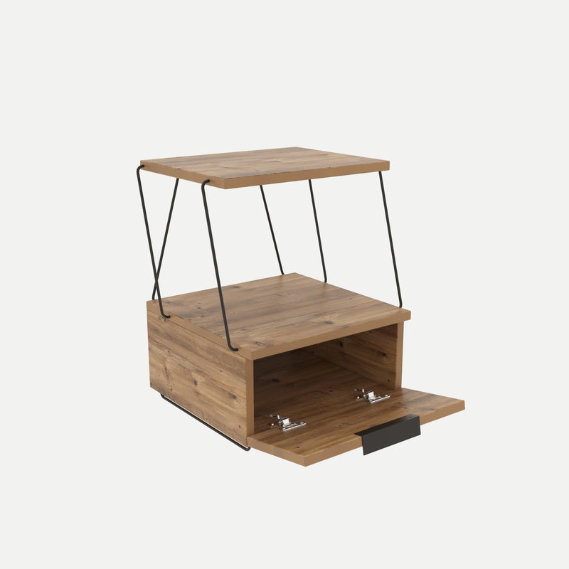 Comodino da camera con vano anta a ribalta stile industriale cm 42x41x52h