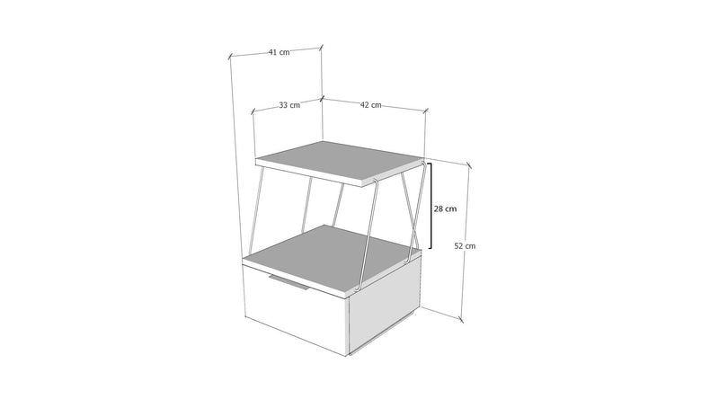 Comodino da camera con vano anta a ribalta stile industriale cm 42x41x52h