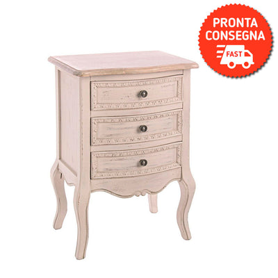 Comodino in legno colore naturale 3 cassetti stile classico cm 48x35x69h