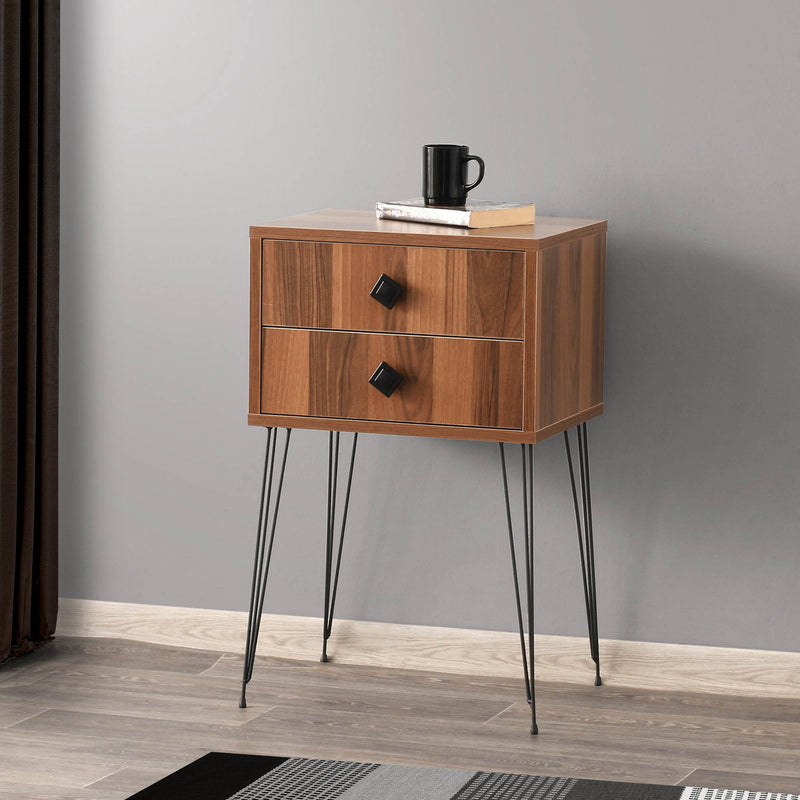 Comodino industrial 2 cassetti gambe in metallo design finitura naturale cm 45x35x70h