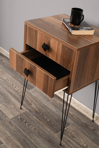 Comodino industrial 2 cassetti gambe in metallo design finitura naturale cm 45x35x70h