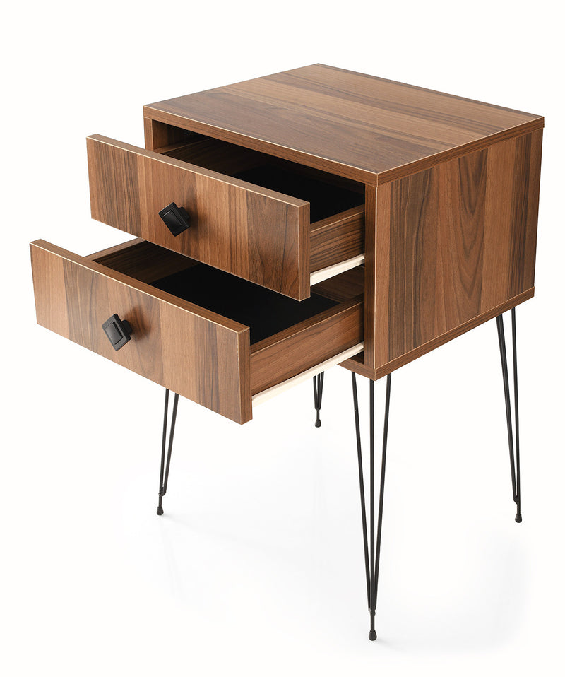 Comodino industrial 2 cassetti gambe in metallo design finitura naturale cm 45x35x70h