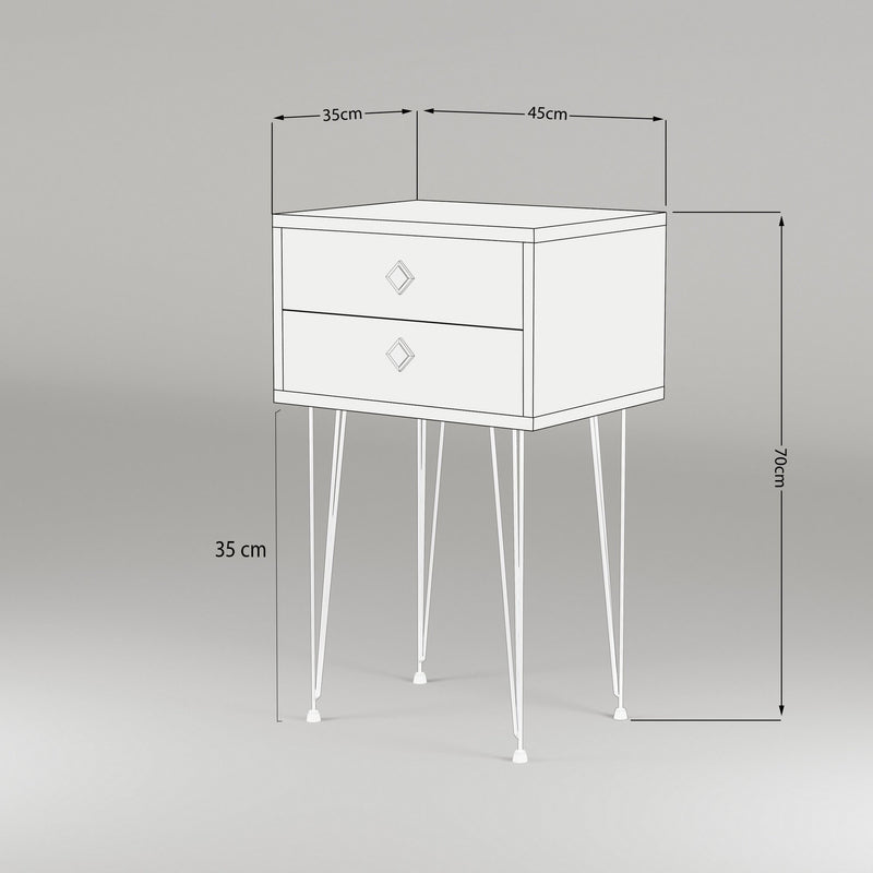 Comodino industrial 2 cassetti gambe in metallo design finitura naturale cm 45x35x70h