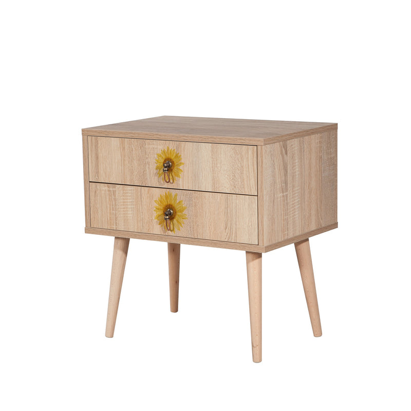 Comodino in legno naturale con fantasia girasoli cm 60x40x61h