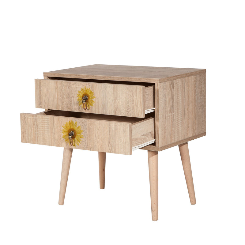 Comodino in legno naturale con fantasia girasoli cm 60x40x61h