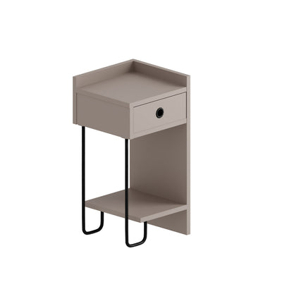 Comodino moderno colore tortora con cassetto e gamba in metallo cm 31x29x60h