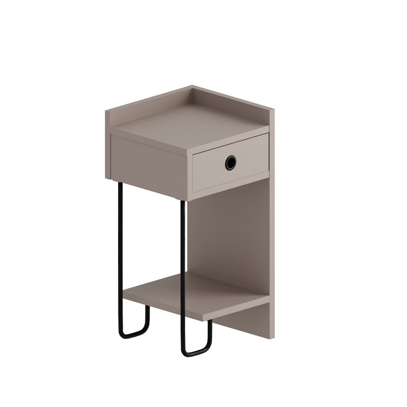 Comodino moderno colore tortora con cassetto e gamba in metallo cm 31x29x60h