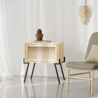Comodino moderno vano con anta a ribalta lavorata in legno e metallo cm 48x34x51h
