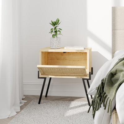 Comodino moderno vano con anta a ribalta lavorata in legno e metallo cm 48x34x51h