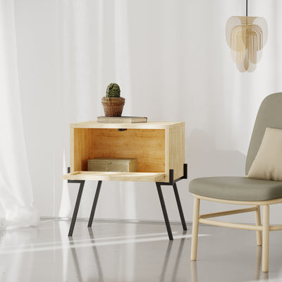 Comodino moderno vano con anta a ribalta lavorata in legno e metallo cm 48x34x51h