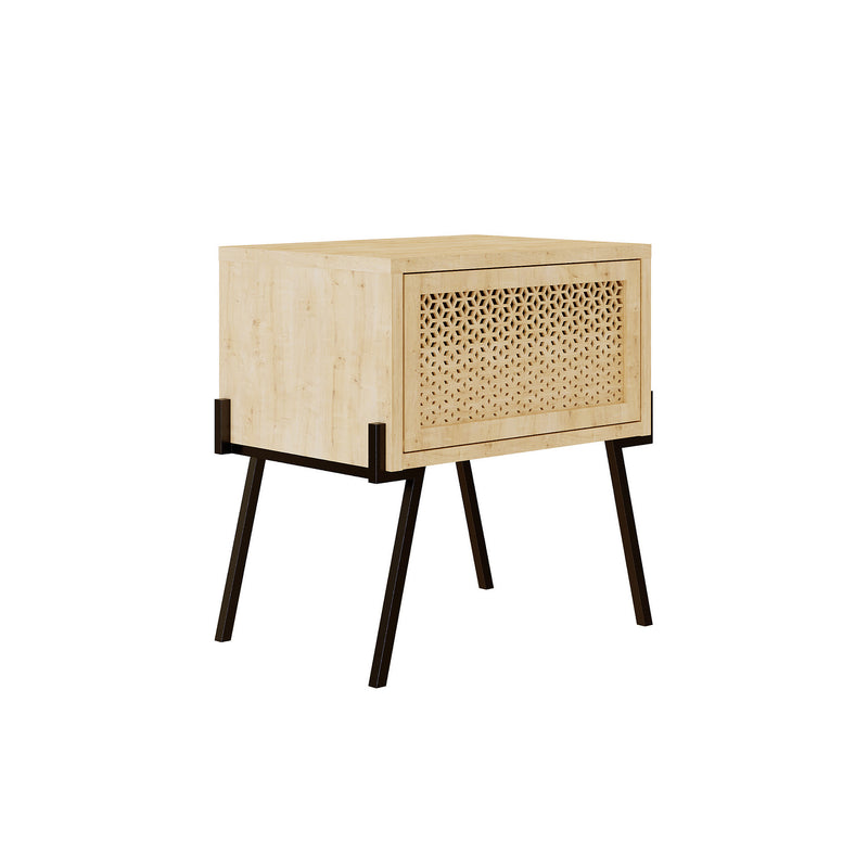 Comodino moderno vano con anta a ribalta lavorata in legno e metallo cm 48x34x51h