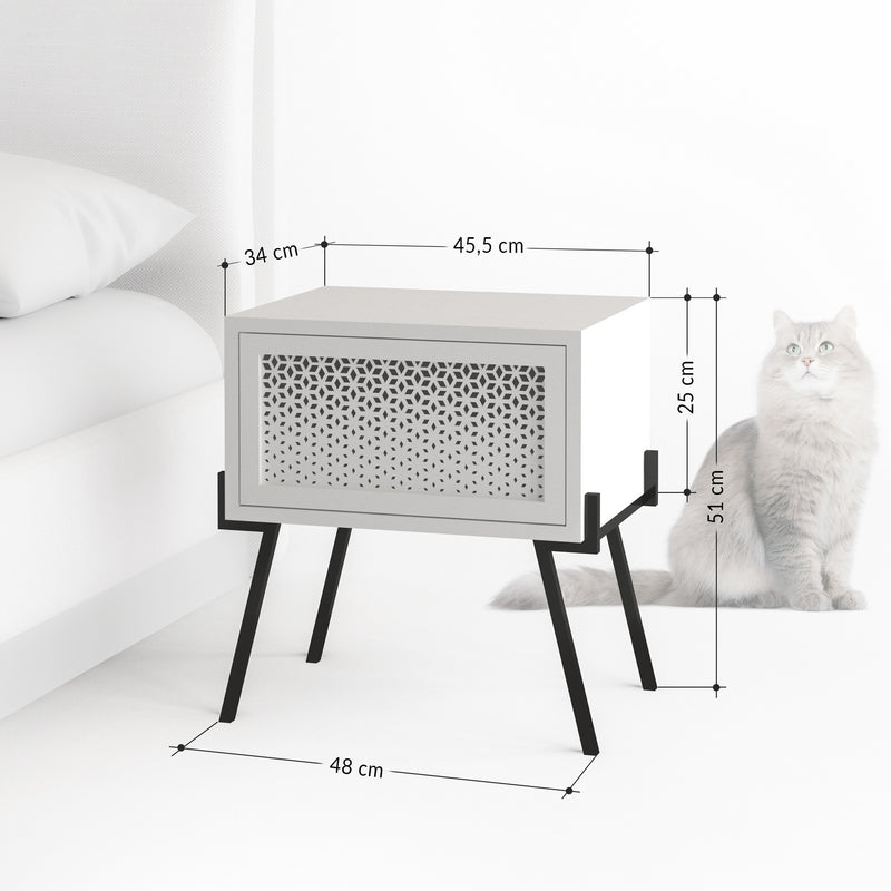 Comodino moderno vano con anta a ribalta lavorata in legno e metallo cm 48x34x51h