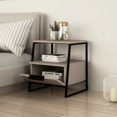 Comodino moderno con anta a ribalta colore moka chiaro e nero cm 45x40x50h