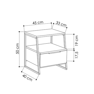 Comodino moderno con anta a ribalta colore moka chiaro e nero cm 45x40x50h